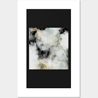 Stormy Clouds, abstract art, grey, black, gold Posters and Art